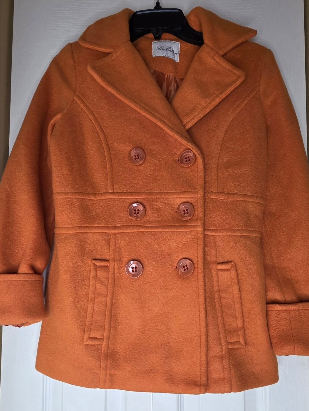 Love Culture Women's Double-Breasted Peacoat Ornage Size M